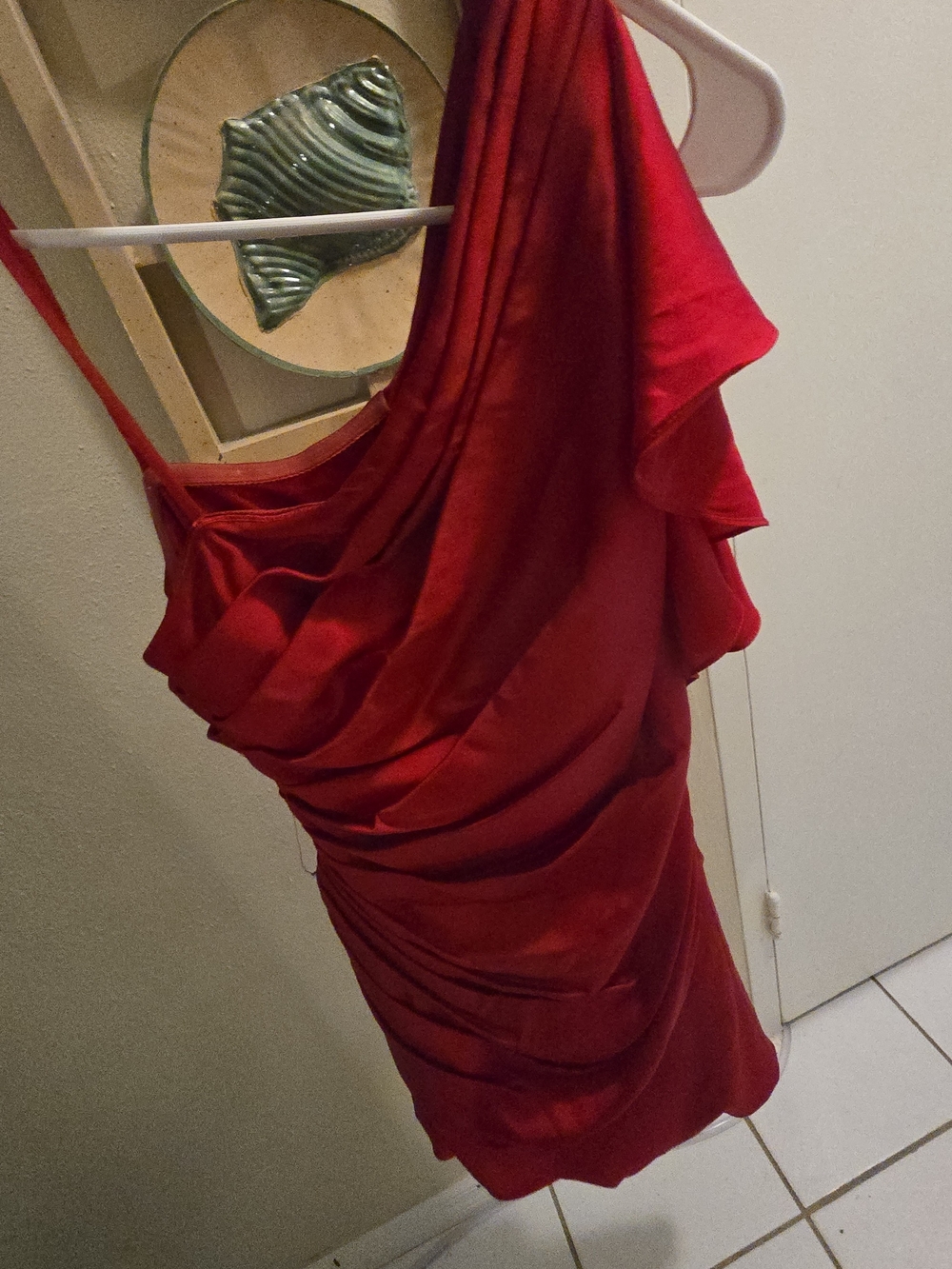 Cache Red One-Shoulder Ruffle Mini Dress Size 4 - Picture 2 of 4